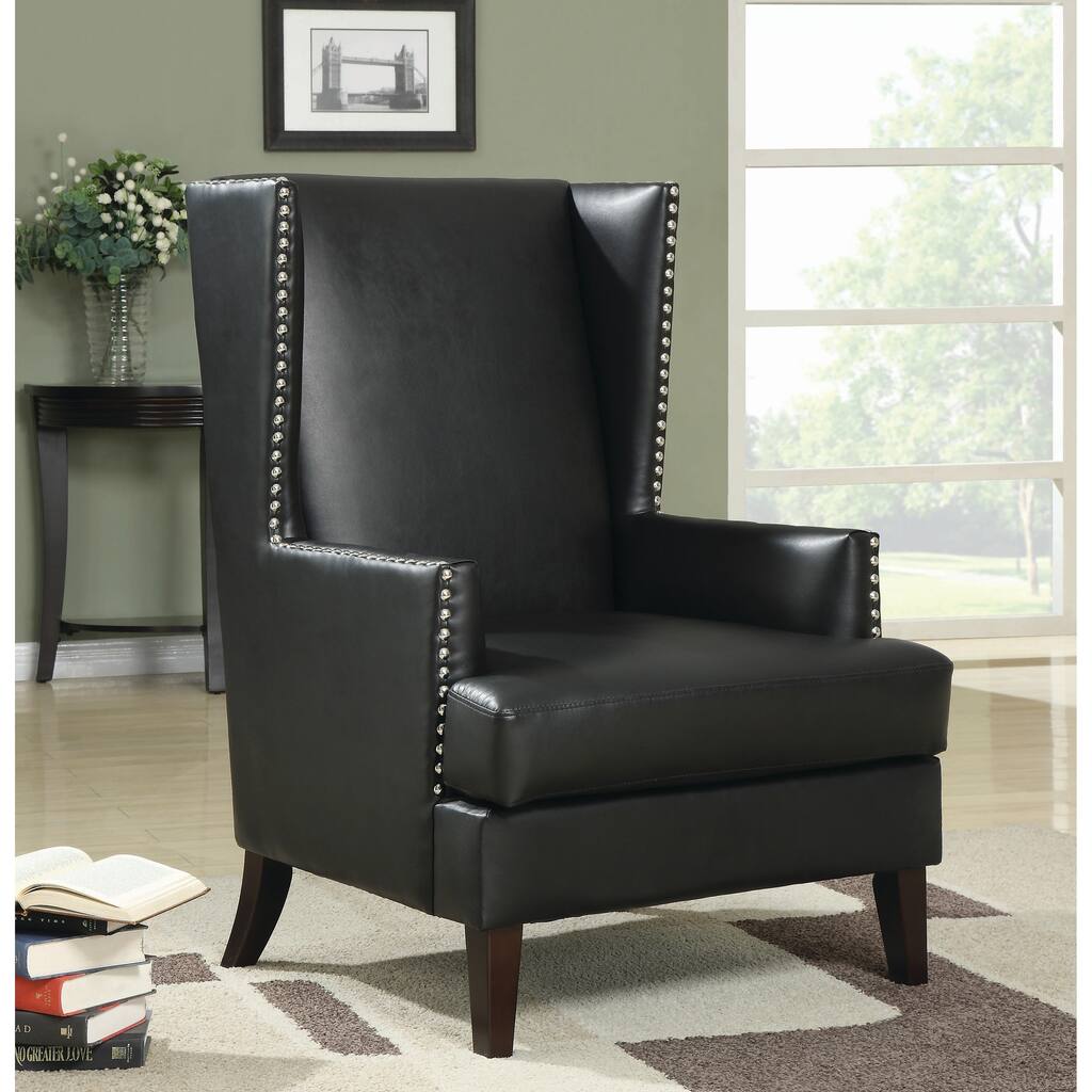 Coaster Company Black Vinyl Studded Wingback Chair - 29.50" x 32" x 42.50"