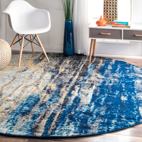 Oliver & James Mika Abstract Blue Vintage Rug - 8' Round