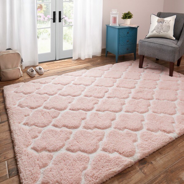 Shop Handtufted Riley Blush/ Ivory Trellis Dots Shag Rug 7'3 x 9'3 Free Shipping Today