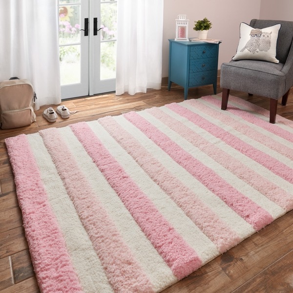 Shop Alexander Home Handmade Riley Pink/Ivory Striped Shag Rug 5' x 7' On Sale Free