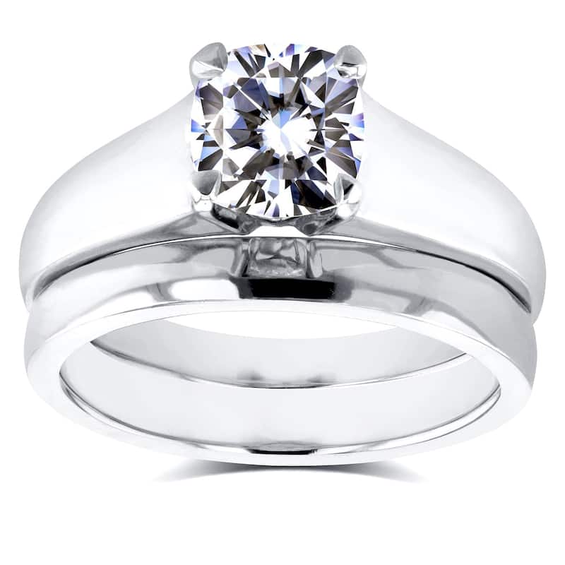 Annello by Kobelli 14k White Gold 1 1/10ct Cushion Moissanite Classic Solitaire Bridal Set