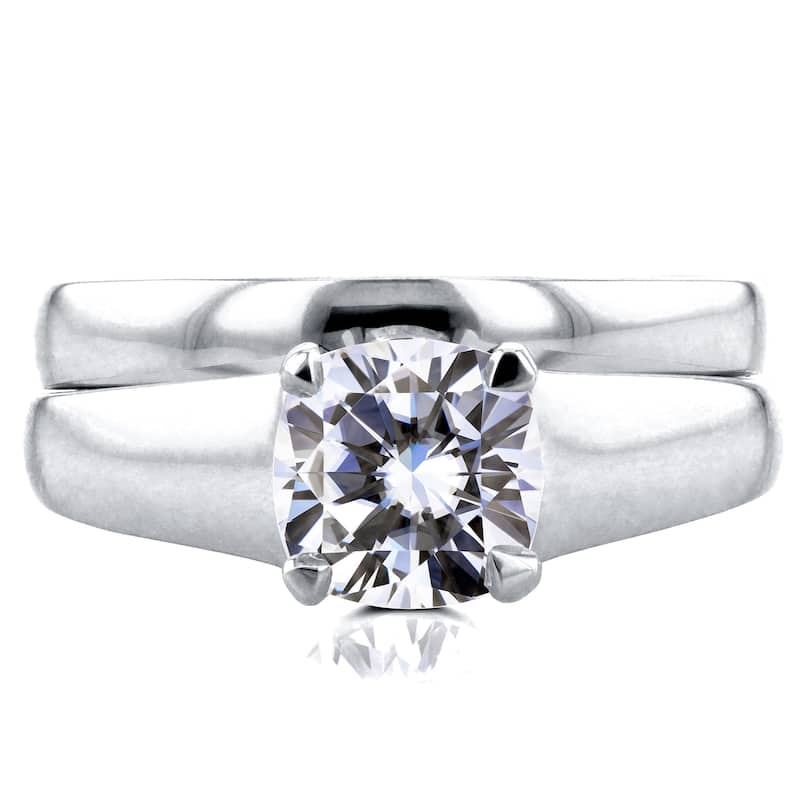 Annello by Kobelli 14k White Gold 1 1/10ct Cushion Moissanite Classic Solitaire Bridal Set