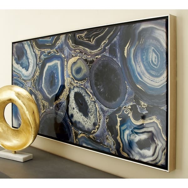 Large Rectangular Blue Agate Geode Abstract Wall Art In Silver Frame 25