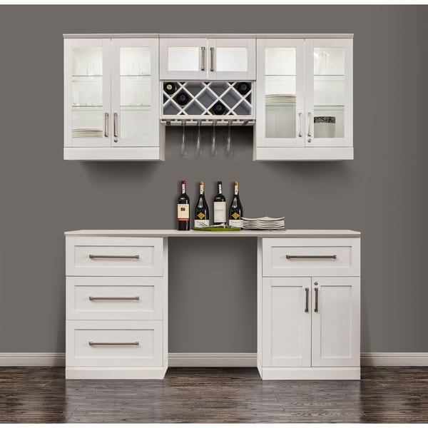 Newage Products Shaker Style White 6 Piece Home Bar Cabinet System Newage Products Shaker Style White 6 Piece Home Bar Cabinet System