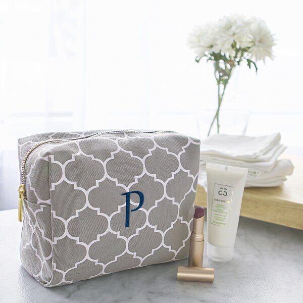 Personalized Grey Moroccan Lattice Cosmetic Bag