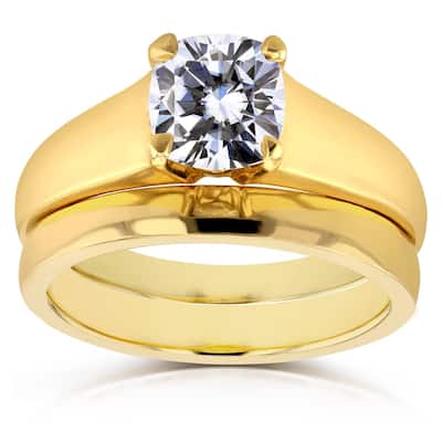 Annello by Kobelli 14k Yellow Gold 1 1/10ct Cushion Moissanite Classic Solitaire Bridal Set
