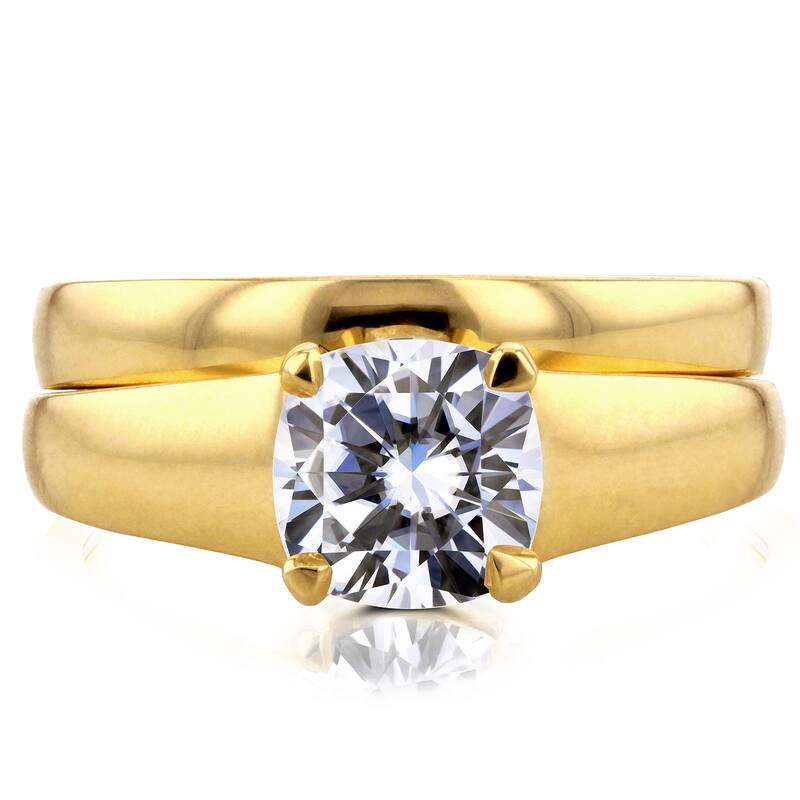 Annello by Kobelli 14k Yellow Gold 1 1/10ct Cushion Moissanite Classic Solitaire Bridal Set