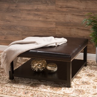 Avary Contemporary Upholstered Birch Wood Ottoman with Shelf by Christopher Knight Home - 34.25"L x 35.25"W x 18.25"H