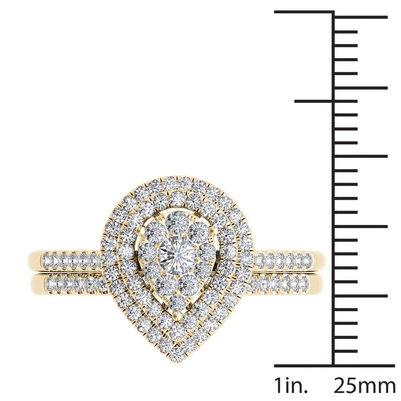 De Couer IGI Certified 14k Yellow Gold 1/2ct TDW Diamond Cluster Pear-Shaped Frame Bridal Set