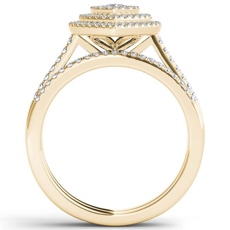 De Couer IGI Certified 14k Yellow Gold 1/2ct TDW Diamond Cluster Pear-Shaped Frame Bridal Set