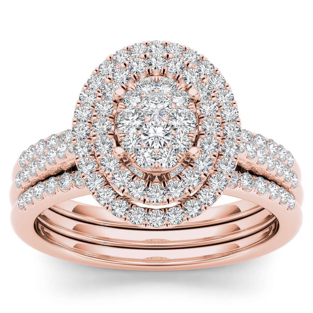 De Couer 14k Rose Gold 5/8ct TDW Diamond Cluster Frame Bridal Set - Pink