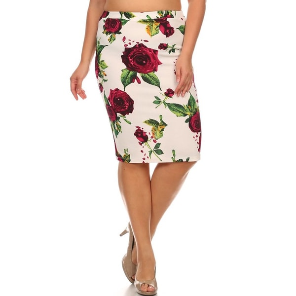 Shop Plus Size Floral Polyester/Spandex Pencil Skirt - On Sale - Free ...