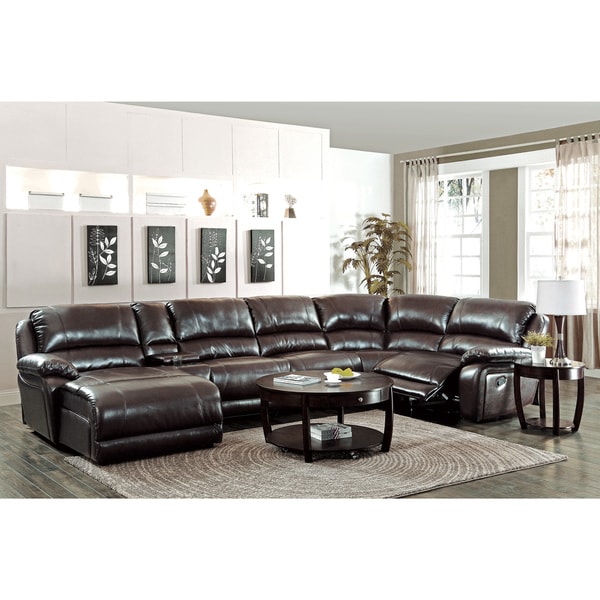 Shop Coaster Company Brown Leather Reclining Chaise Sectional with Cup Holders - On Sale - Free ...