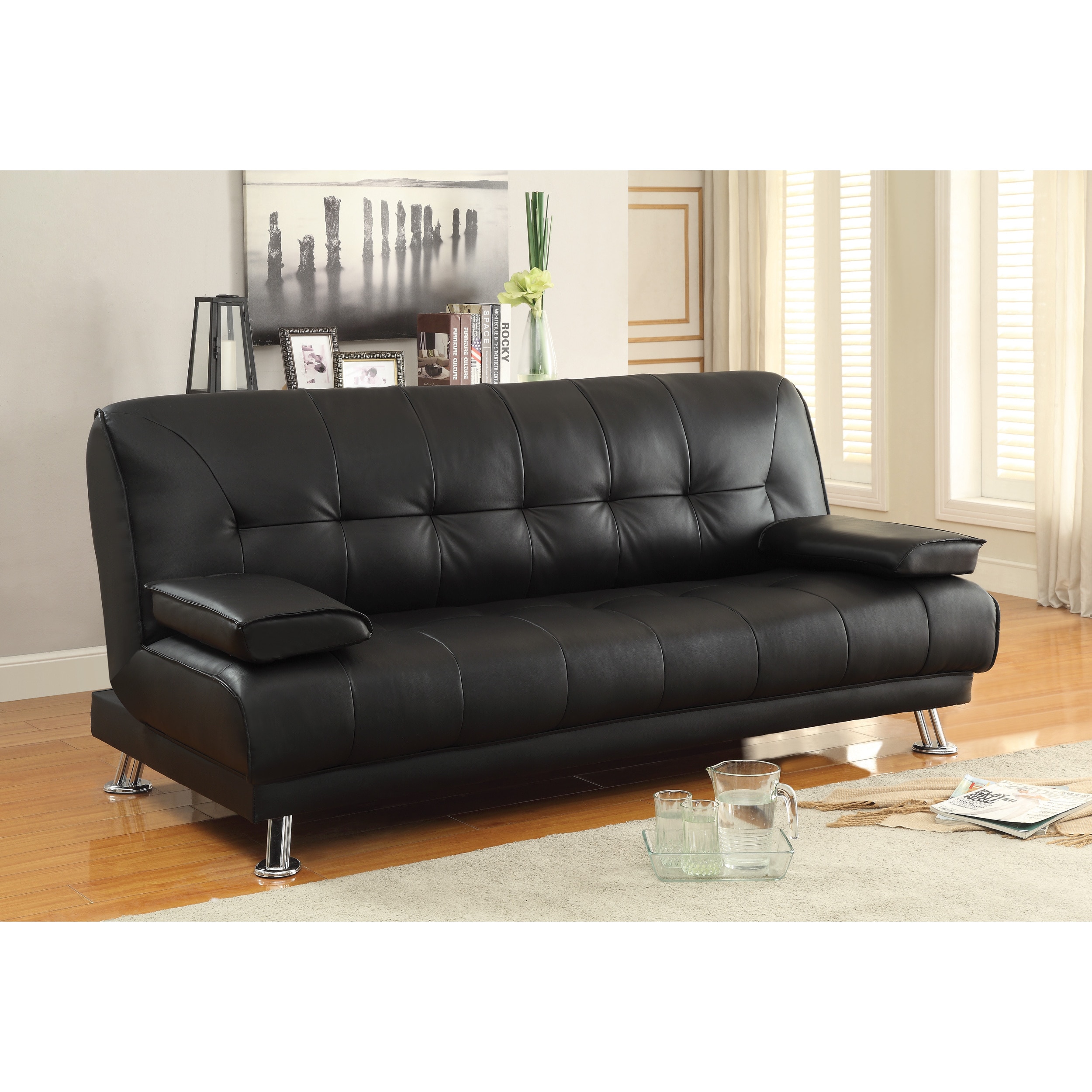 Coaster Company Black Leatherette Sofa Bed 76 50 X 36 Coaster Company Black Leatherette