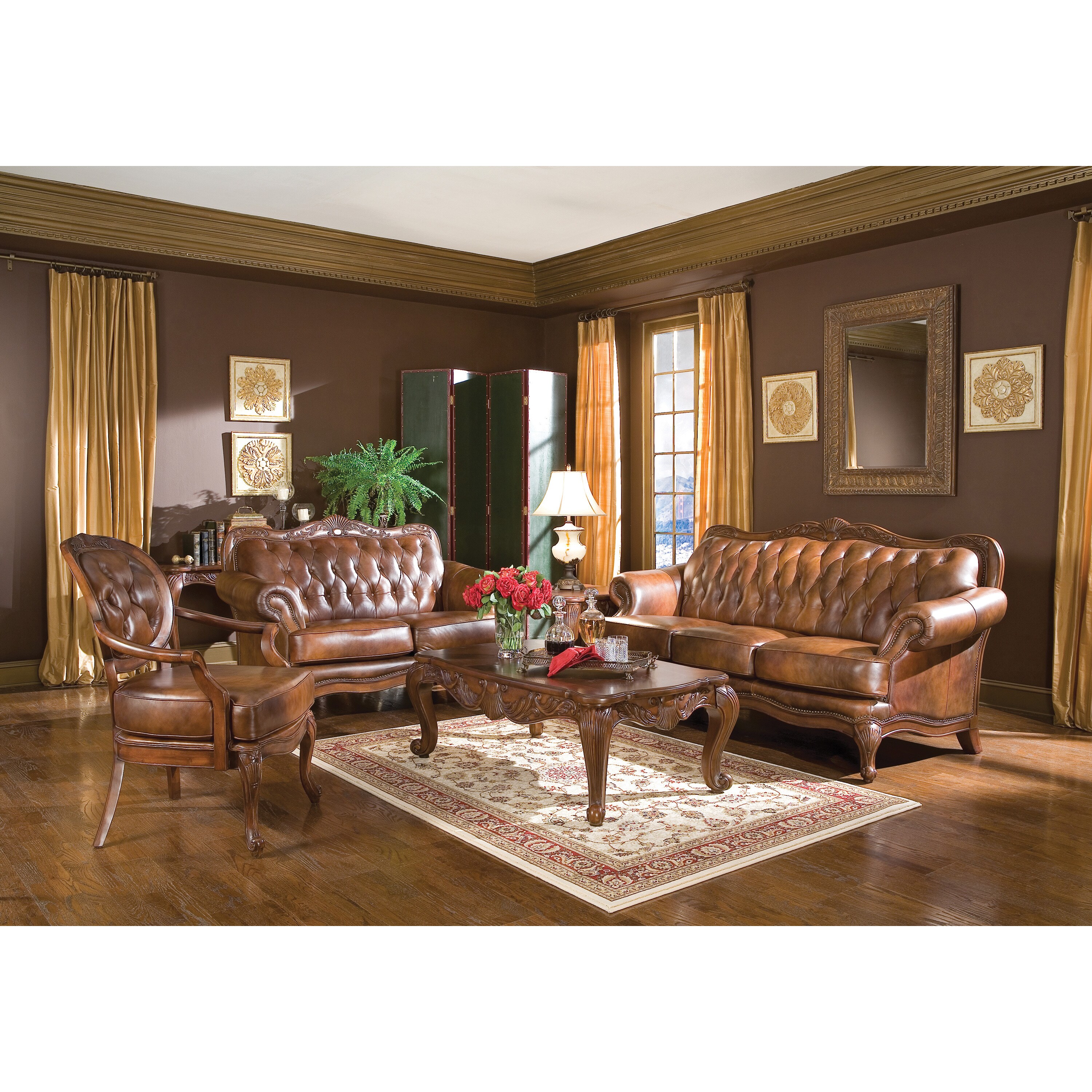 Coaster Company Brown Leather Tufted Victoria Sofa