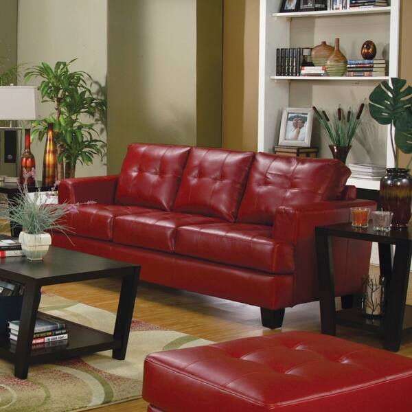 Shop Coaster Company Red Bonded Leather Sofa On Sale Free