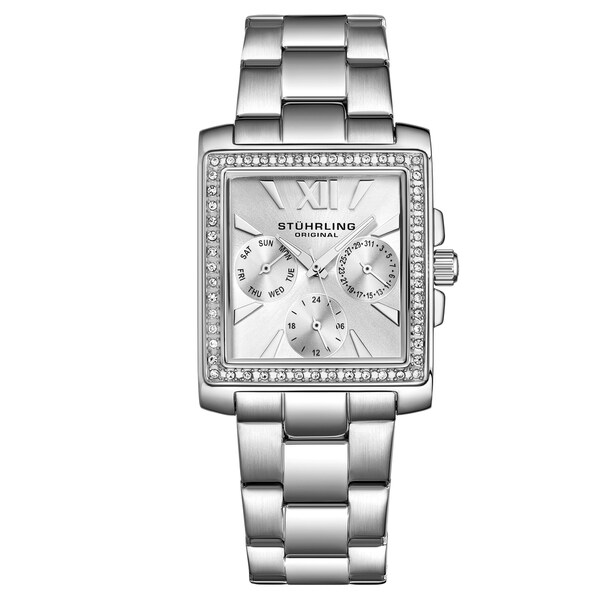 Stuhrling Original Women's Quartz Victoria Swarovski Element Crystal Stainless Steel Link Braclet Watch - silver