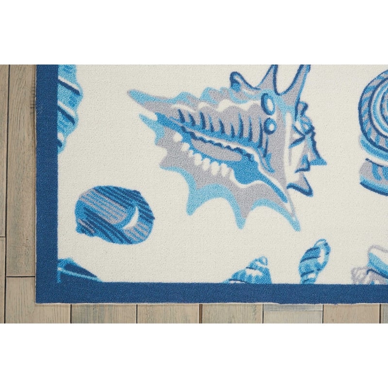 Waverly Sun N' Shade Shell Blue Shells Indoor/Outdoor Area Rug