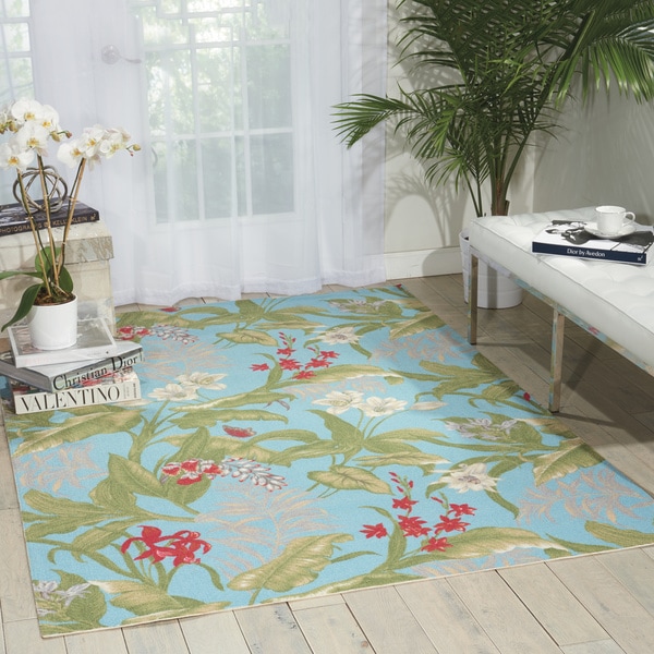 Waverly Sun N' Shade Wailea Coast Aqua Indoor/ Outdoor Area Rug by Nourison (5'3 x 7'5)