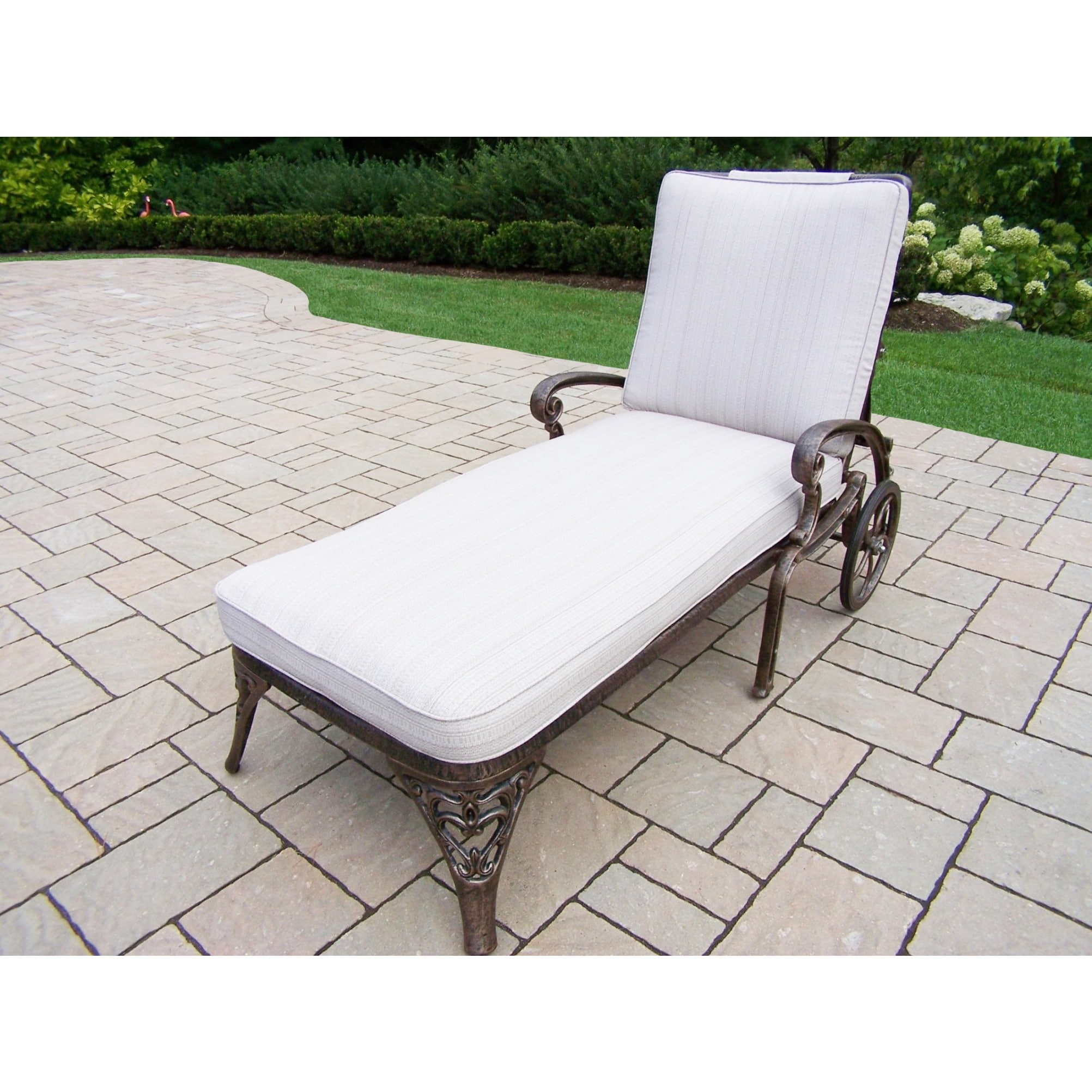 Dakota Cushioned Cast Aluminum Chaise Lounge With Wheels On Cast Aluminum Chaise Lounge With Wheels