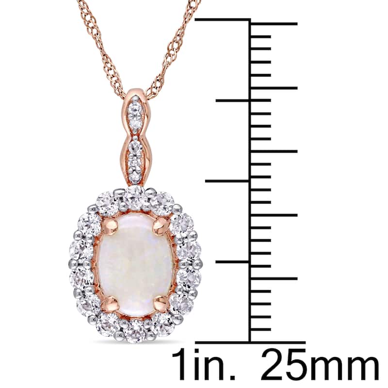 Miadora 14k Rose Gold Oval-cut Opal White Topaz and Diamond Accent Halo Necklace