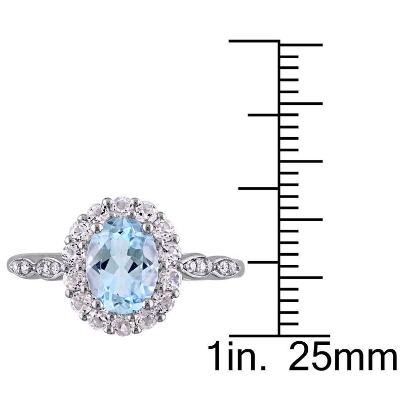 Miadora 14k White Gold Oval-cut Sky Blue Topaz White Topaz and Diamond Accent Halo Engagement Ring