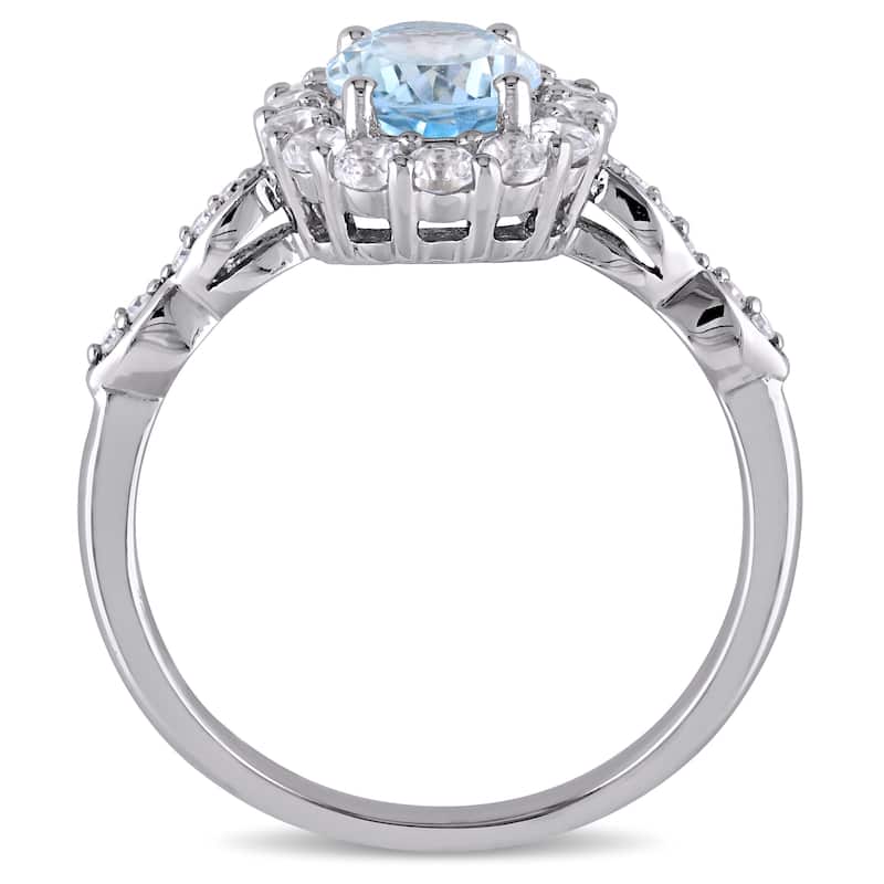 Miadora 14k White Gold Oval-cut Sky Blue Topaz White Topaz and Diamond Accent Halo Engagement Ring