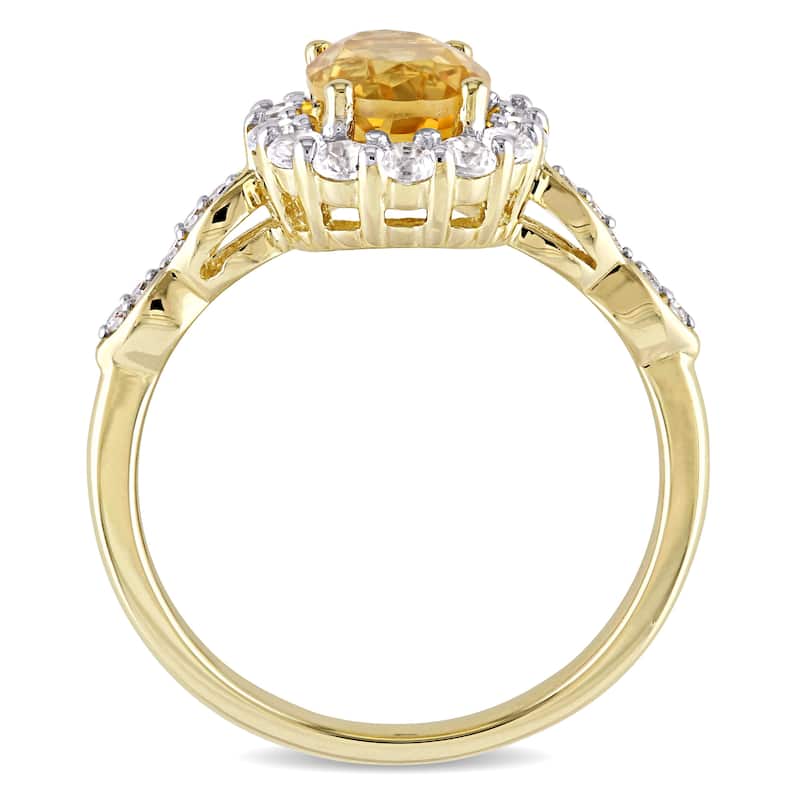 Miadora 14k Yellow Gold Oval-cut Citrine White Topaz and Diamond Accent Halo Engagement Ring