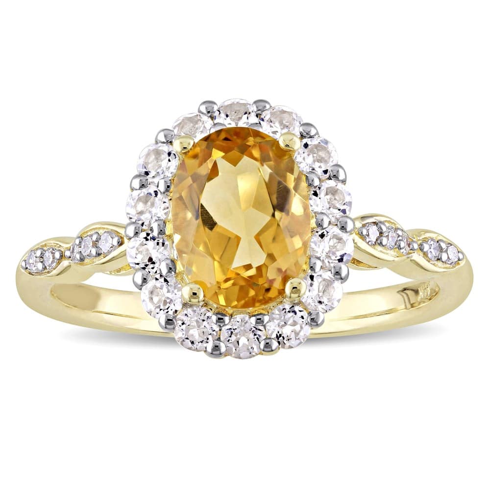 Miadora 14k Yellow Gold Oval-cut Citrine White Topaz and Diamond Accent Halo Engagement Ring