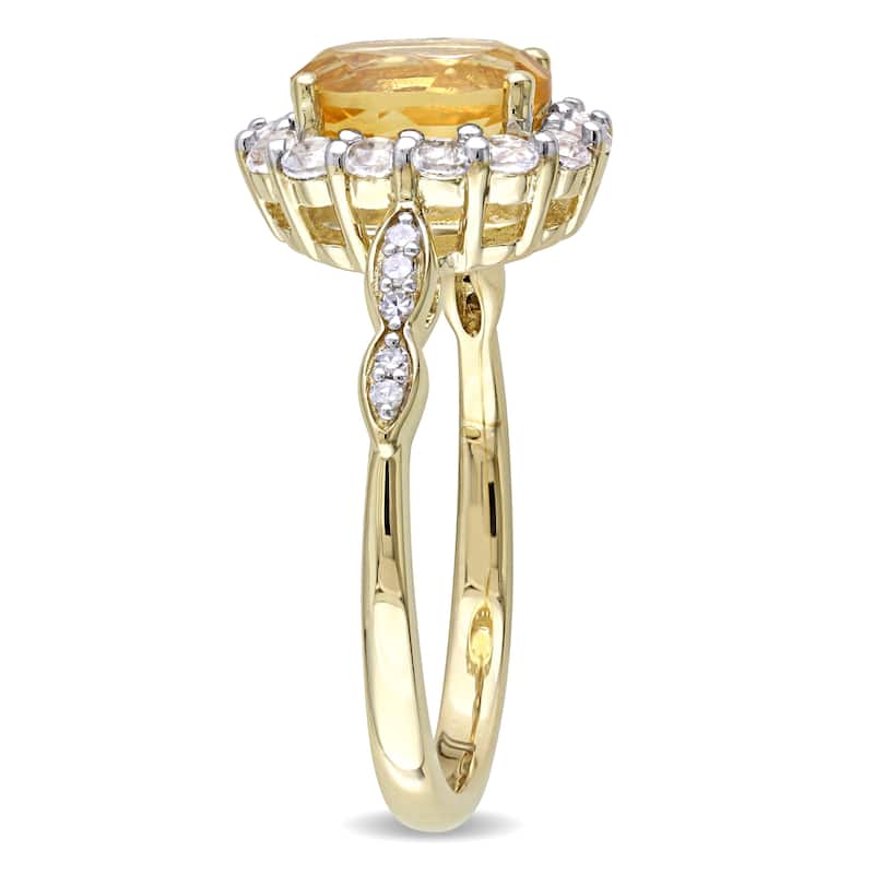 Miadora 14k Yellow Gold Oval-cut Citrine White Topaz and Diamond Accent Halo Engagement Ring