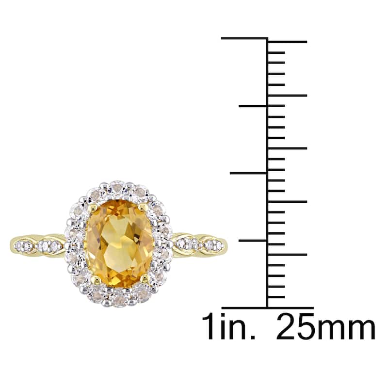 Miadora 14k Yellow Gold Oval-cut Citrine White Topaz and Diamond Accent Halo Engagement Ring