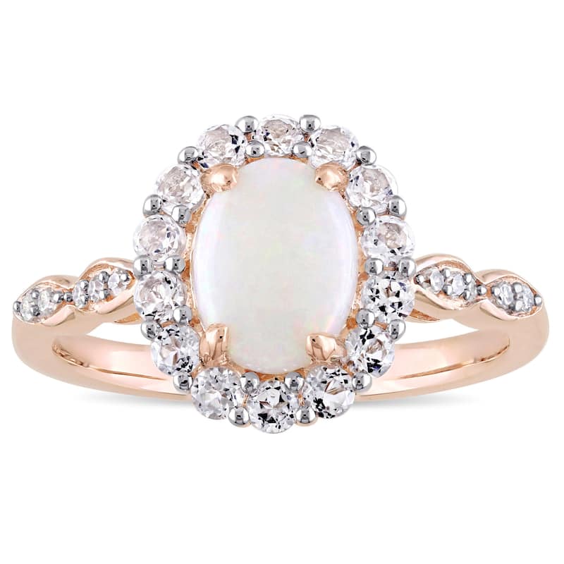 Miadora 14k Rose Gold Opal, White Topaz, and Diamond Accent Halo Engagement Ring - 4