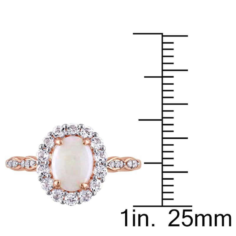 Miadora 14k Rose Gold Opal, White Topaz, and Diamond Accent Halo Engagement Ring