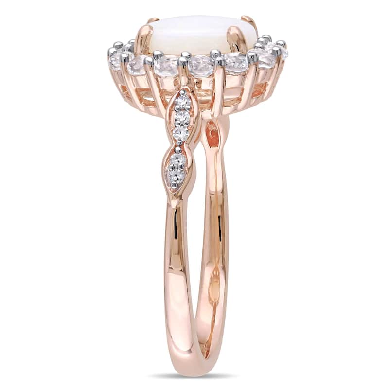 Miadora 14k Rose Gold Opal, White Topaz, and Diamond Accent Halo Engagement Ring