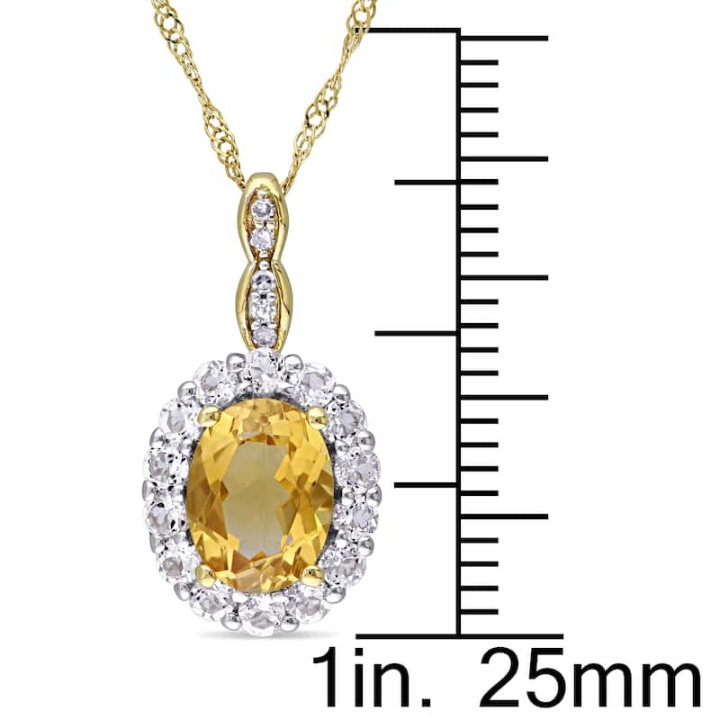 Miadora 14k Yellow Gold Oval-cut Citrine White Topaz and Diamond Accent Halo Necklace