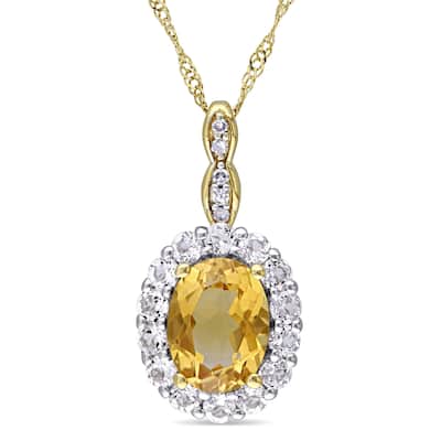 Miadora 14k Yellow Gold Oval-cut Citrine White Topaz and Diamond Accent Halo Necklace