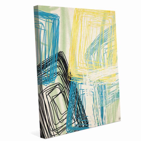 Spinning Yellow Blue and Green Boxes Graphic on Canvas - - 12194185