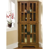 Shop Traditional Brown Wooden Corner Cabinet With Glass Door On