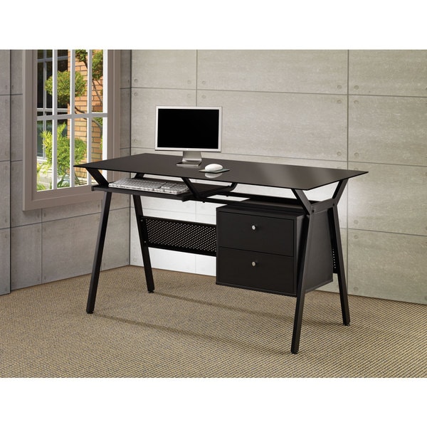 Coaster Company Black Metal And Gl 2 Drawer Computer Desk Coaster Company Black Metal And Gl 2 Drawer Computer Desk On Free Shipping Today 12199489