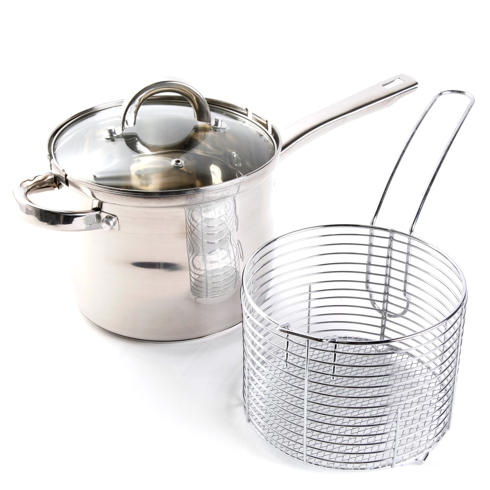 6QT Deep Fryer Set Stainless Steel Deep Fry Basket & 3-Ply Deep Frying Pot  Sauce Pan With Lid - Bed Bath & Beyond - 37522862