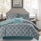 preview thumbnail 8 of 10, Madison Park Essentials Concord Aqua/ Grey Reversible Complete Comforter and Cotton Sheet Set
