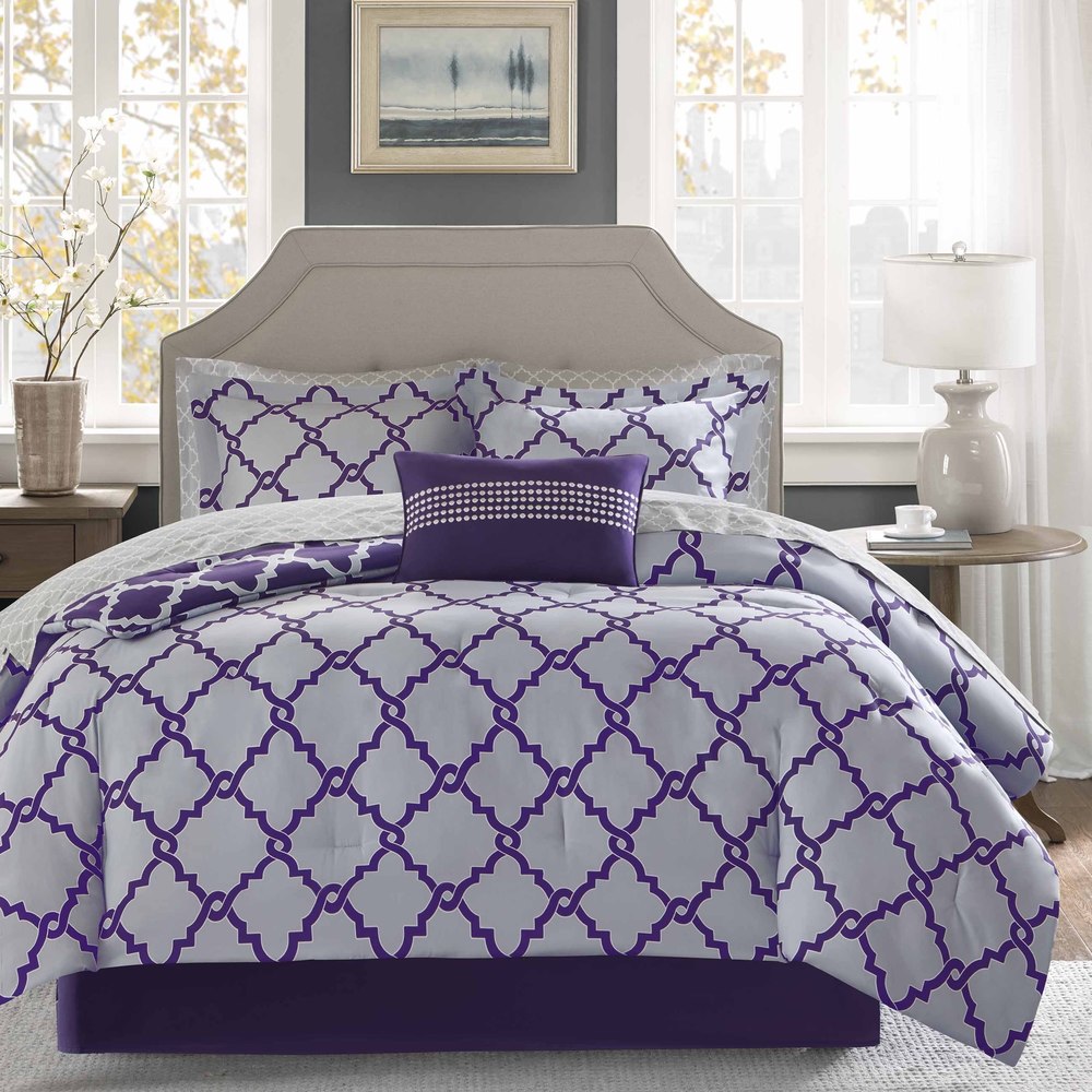 Madison Park Essentials Concord Purple Grey Reversible Complete Comforter And Cotton Sheet Set On Sale Overstock 21181232