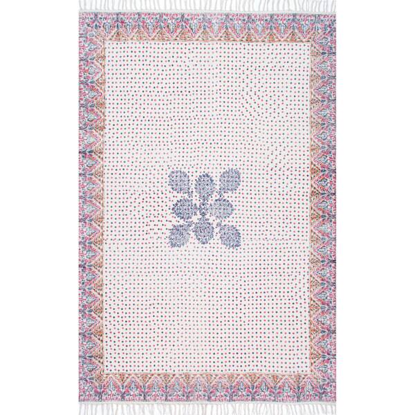 nuLOOM Handmade Flatweave Polka Dot Cotton Fringe Ivory Rug (9' x 12