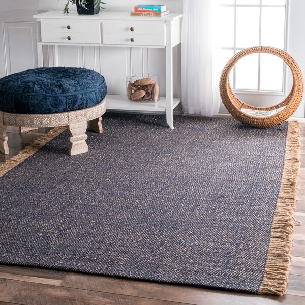 Shop nuLOOM Handmade Flatweave Solid Tassle Blue Rug 7'6 x 9'6 On