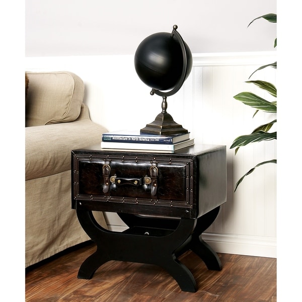 Traditional 22 X Inch Wood And Leather End Table By Studio Traditional 22 X Inch Wood And Leather End Table By Studio 350