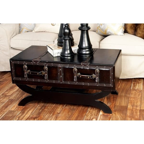 Shop Traditional 21 Inch Leather Coffee Table With Drawers By