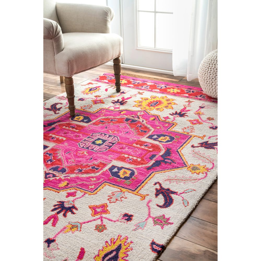 Nuloom lvory Handmade Floral Wool Medallion Area Rug