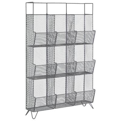 Glossy-finish Grey Metal/Mesh-sided 4-Tier Floor Shelf with 9 Storage Bins and 3 Top Shelves