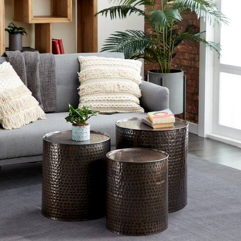 Set of 3 Farmhouse Bronze Drum Metal Accent Tables by Studio 350