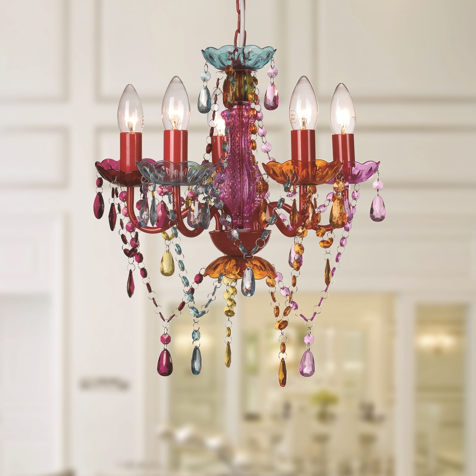 Warehouse of Tiffany Echoe 5-light Multicolor 32-inch Acrylic Chandelier (Multi-color 32-inch Acrylic Chandelier) - Chandeliers For Bedrooms by Overstock.com